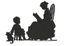 Stickserie Nostalgie Silhouette - Vorlesestunde